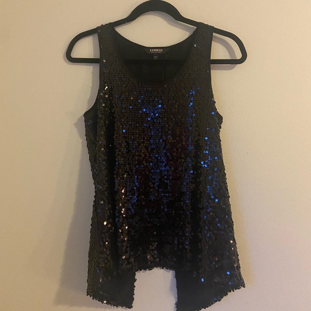 Express Black Sequin Shimmer Tank Top
